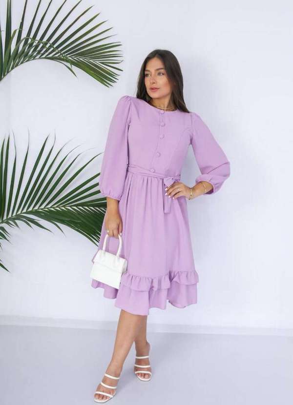 Kibella - Vestido Evangélico Babados Faixa Lilás Roxo