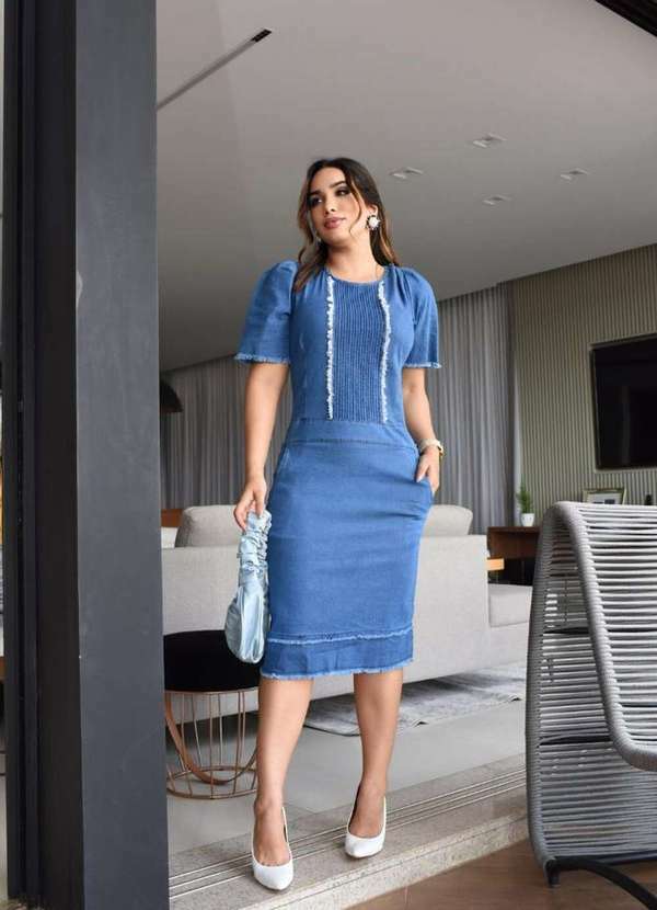 Kibella Moda Vestido Jeans Com Renda Vestido Tubinho Estampado