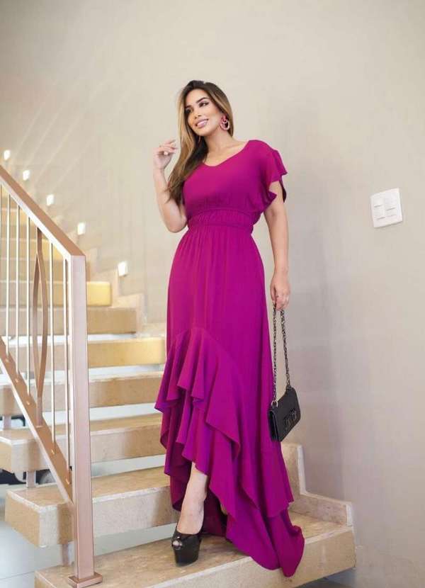 Kibella - Vestido Longo Mullet Babados Roxo 2