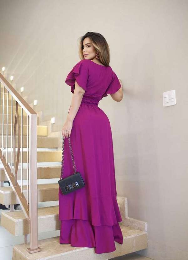 Kibella - Vestido Longo Mullet Babados Roxo 4