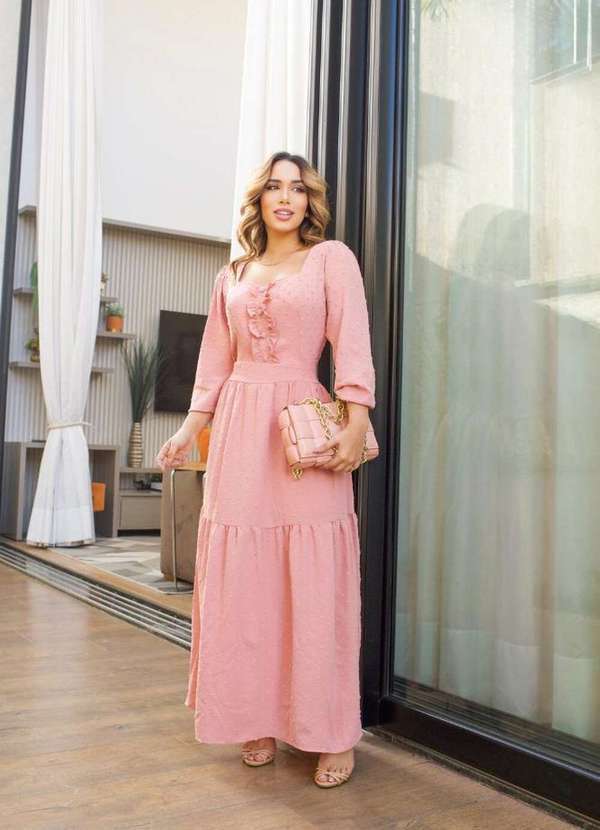 Vestido Longo Vestido Rosa Moda Evangelica Rosa Pink 44 Moda