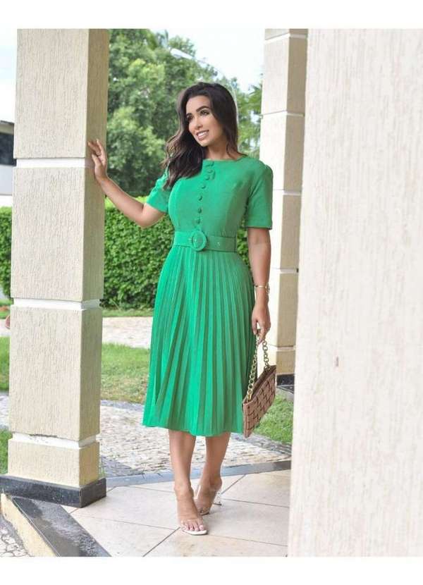 Kibella - Vestido Plissado Belle Verde