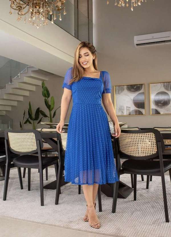 Kibella - Vestido Tule Plissado Azul Azul