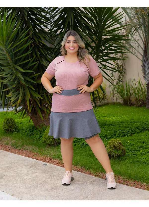 Kibella - Conjunto Fitness Evangelico Plus Shorts Saia Rosa Multicores