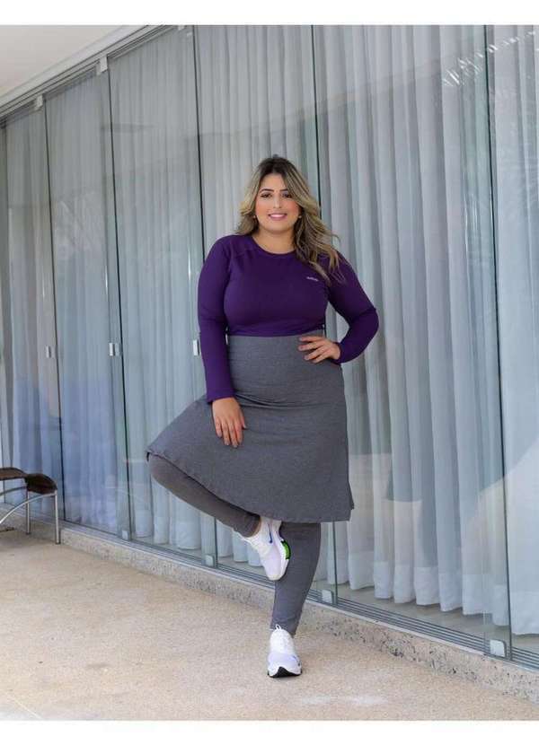Kibella - Conjunto Fitness Evangélico Plus Size Saia Rodada Manga Longa Uva Multicores