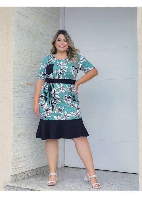 Kibella - Vestido Evangélico Plus Size Estampado Verde Verde