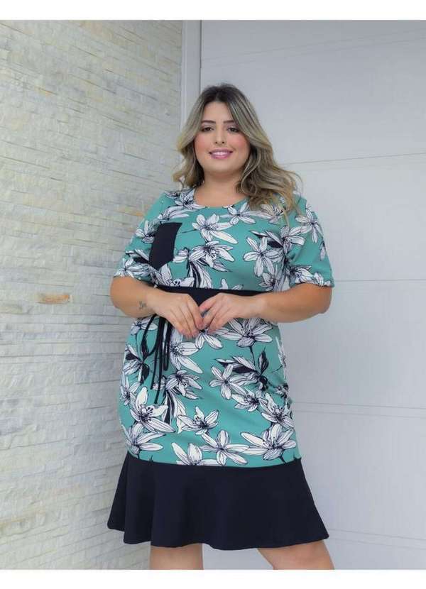 Vestido Evangélico Plus Size Estampado Verde Verde Kibella Moda