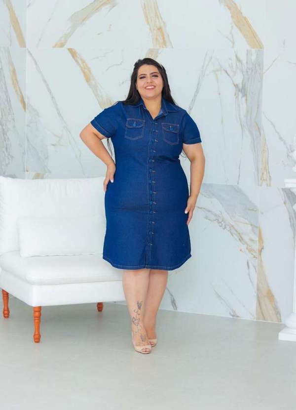 Kibella - Vestido Jeans Escuro Plus Size Azul 2