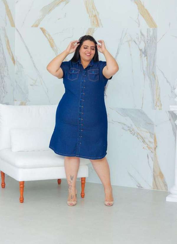 Kibella - Vestido Jeans Escuro Plus Size Azul 3