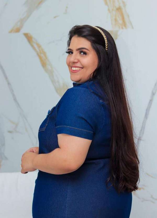 Kibella - Vestido Jeans Escuro Plus Size Azul 5