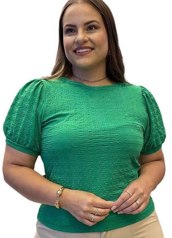 Predilects Plus - Blusa Plus Size Manga Franzida em Malha Bubble Verde