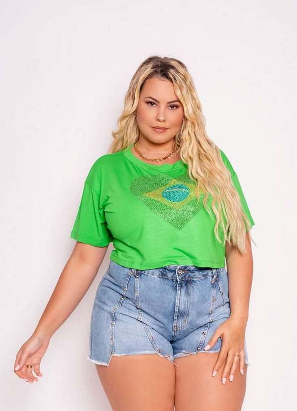 It Curves - T-Shirt Plus Size Curta do Brasil Verde