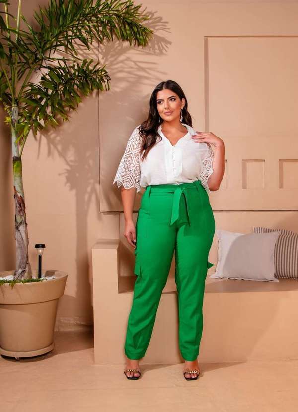 Ana Maya Curves - Calca Feminina Plus Size Cargo Verde