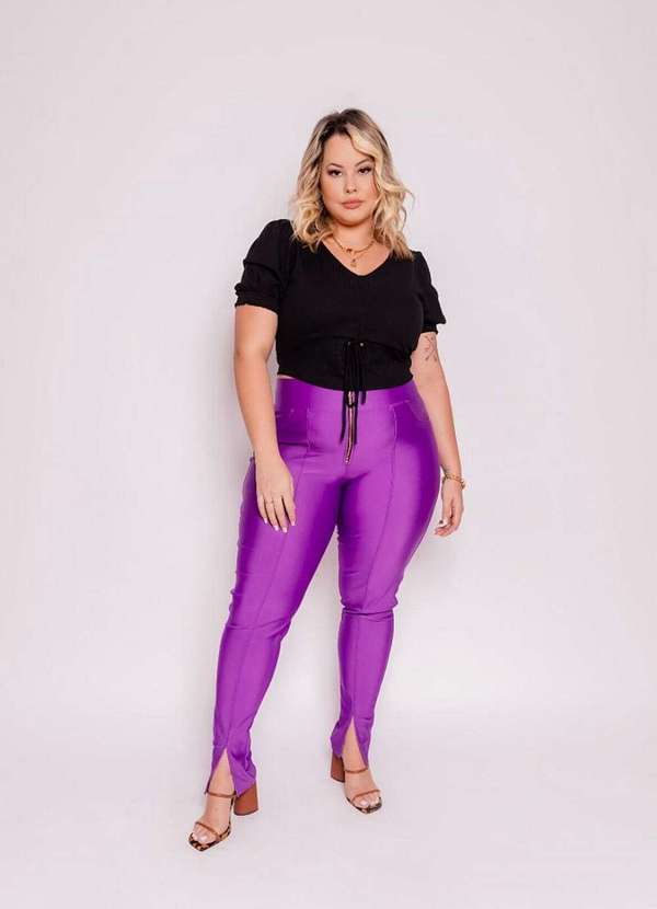 It Curves - Calca Plus Size Prada Ziper Frontal Roxo