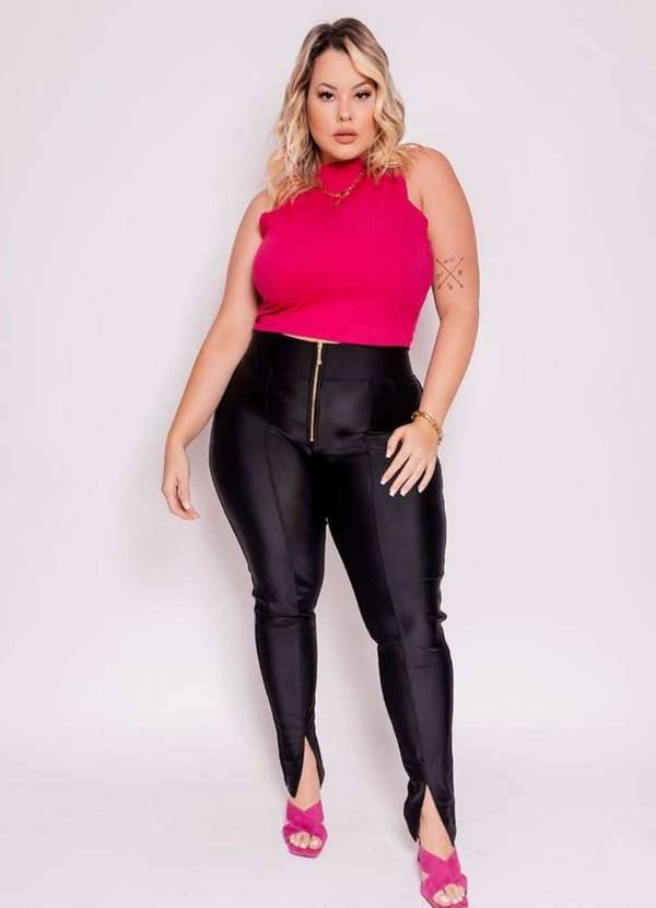 Ana Maya Curves - Calca Prada Ana Maya Feminina Plus Size Ziper Frontal Preto