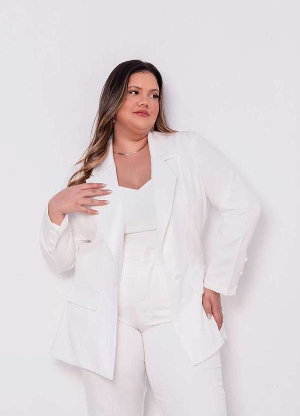 Ana Maya Curves - Blazer Feminino Plus Size Alfaiataria Branco