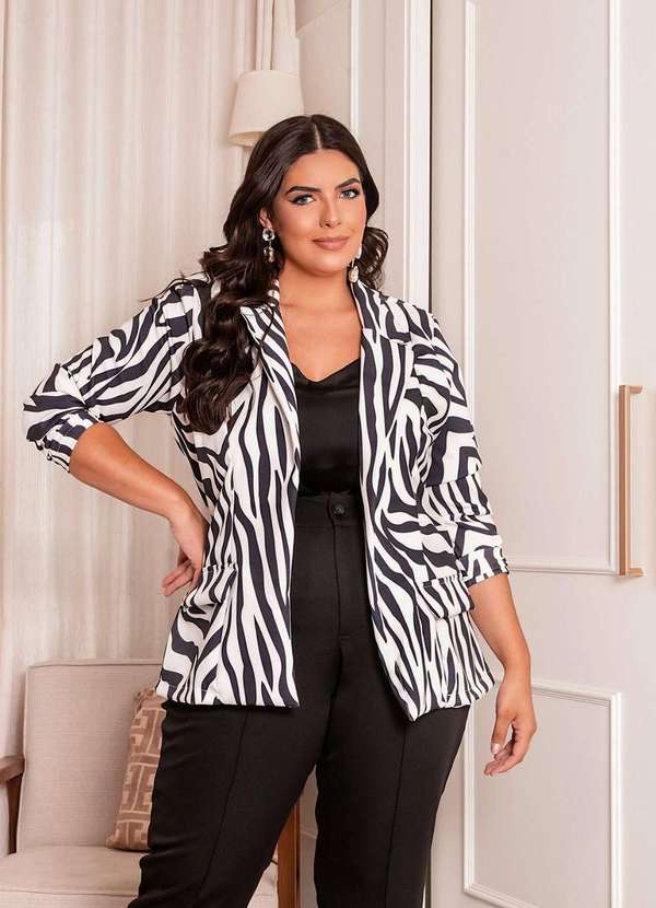 Predilects Plus - Blazer Plus Size Alfaiataria Zebra Preto
