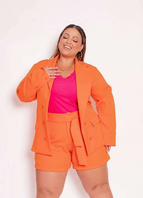 Predilects Plus - Blazer Plus Size Reto Alongado Vermelho
