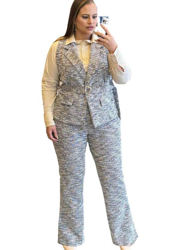 Predilects Plus - Conjunto Feminino Plus Size Tweed Marrom