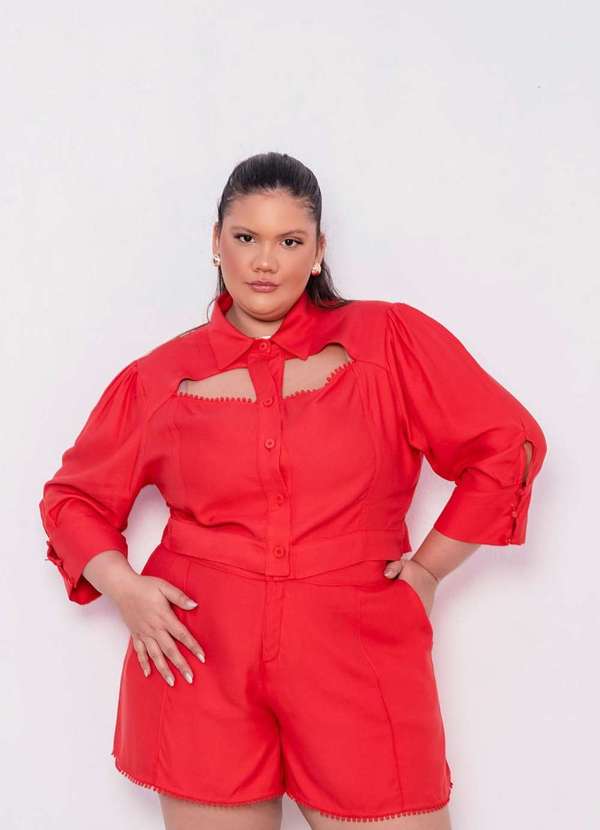 Ana Maya Curves - Conjunto Plus Size Renda Ana Maya Vermelho