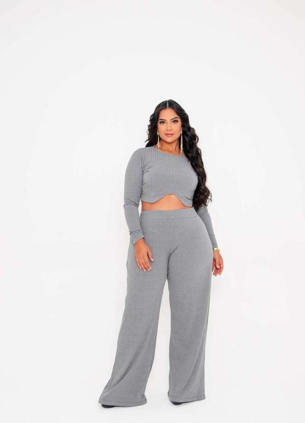 It Curves - Conjunto Malha Canelada Plus Size Cinza
