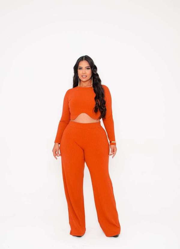 It Curves - Conjunto Malha Canelada Plus Size Marrom