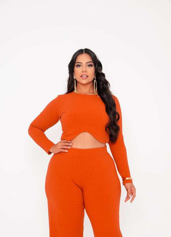 It Curves Conjunto Malha Canelada Plus Size Marrom