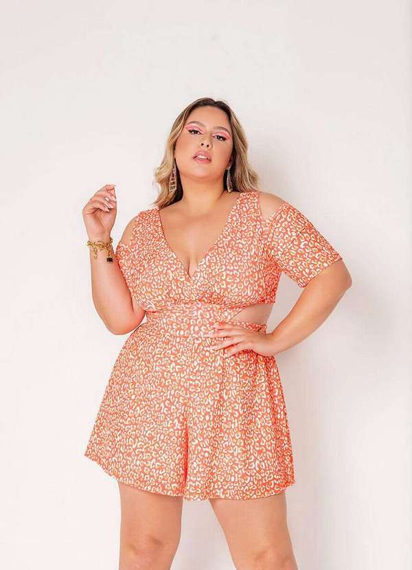 It Curves - Macaquinho Plus Size Recortes Laranja