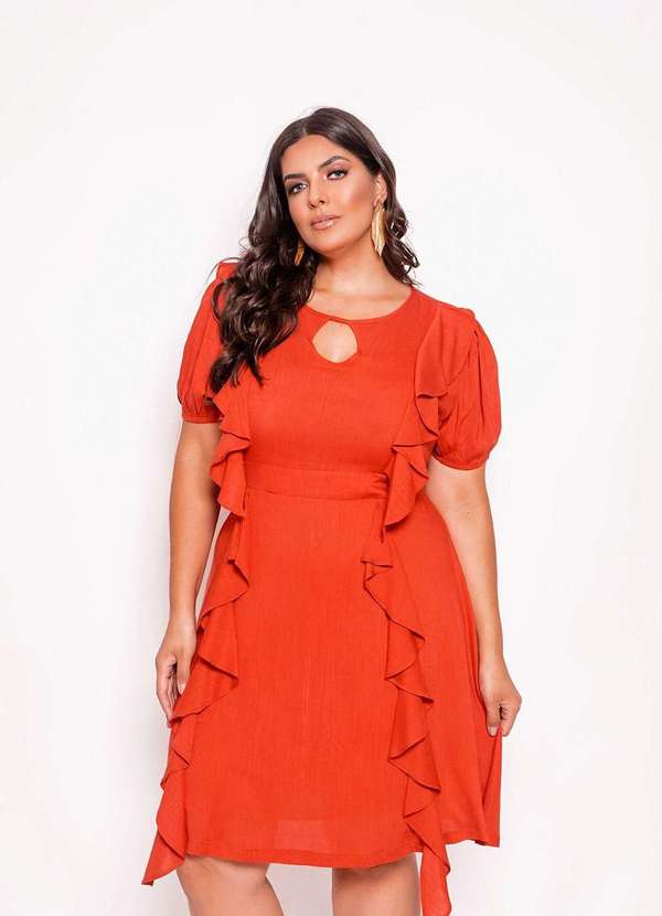 Vestido Plus Size Detalhe Em Babados Marrom Ana Maya Curves