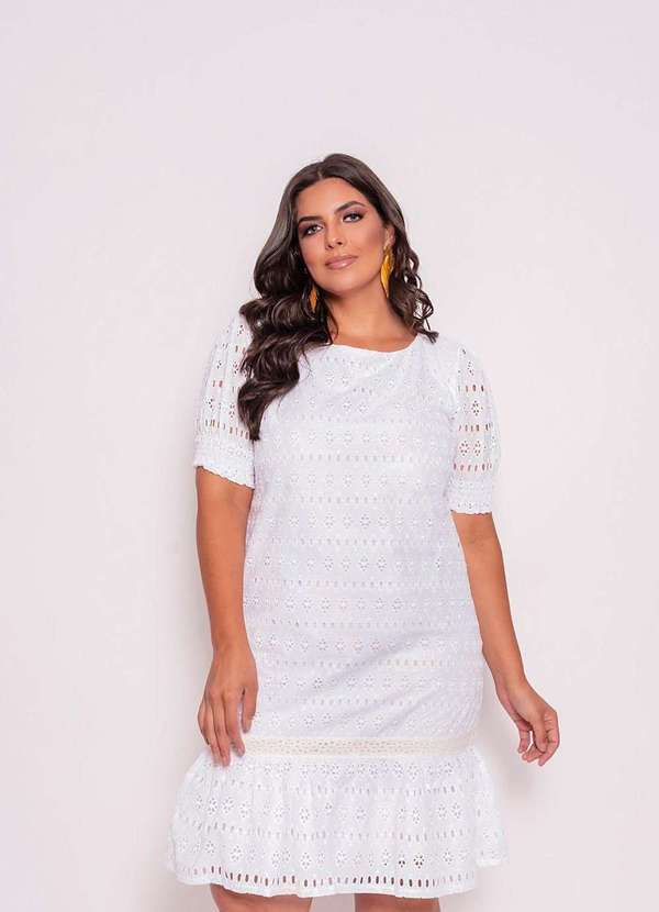Predilects Plus - Vestido Plus Size em Renda Laise Branco