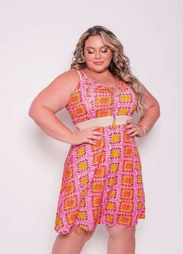 Predilects Plus - Vestido Plus Size Renda na Cintura Rosa