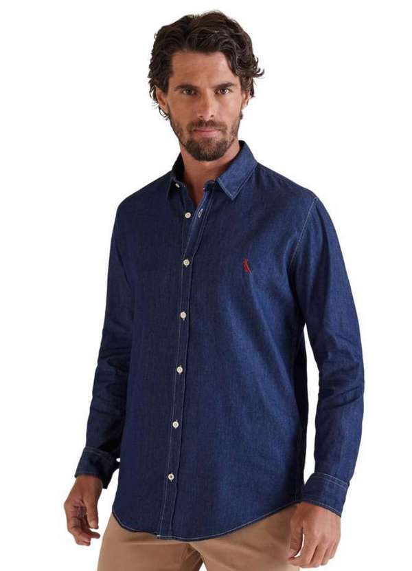 Reserva - Camisa Cont Ae Easy Oxford Denim Manga Longa Reserva Azul