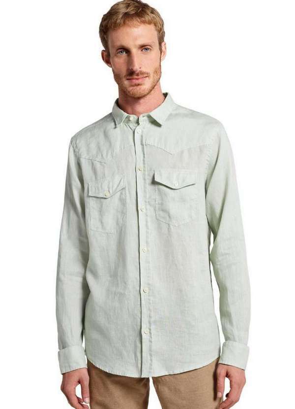 Reserva - Camisa Manga Longa Linho Western Reserva Verde Claro