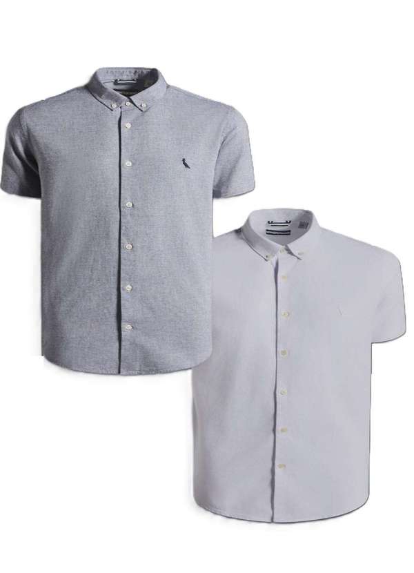Reserva - Kit 2 Camisas Manga Curta Oxford Color Reserva Cinza/Branco 1