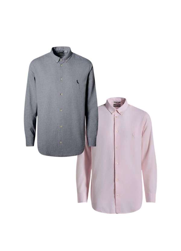 Reserva - Kit 2 Camisas Manga Longa Oxford Color Reserva Rosa/Cinza Mescla