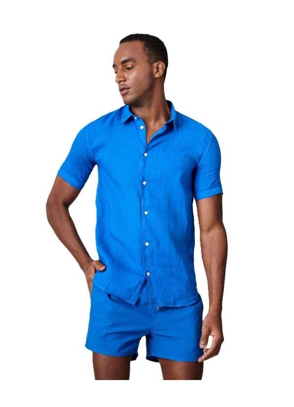 Reserva - Camisa Manga Curta Linho Tinturado Reserva Azul Royal