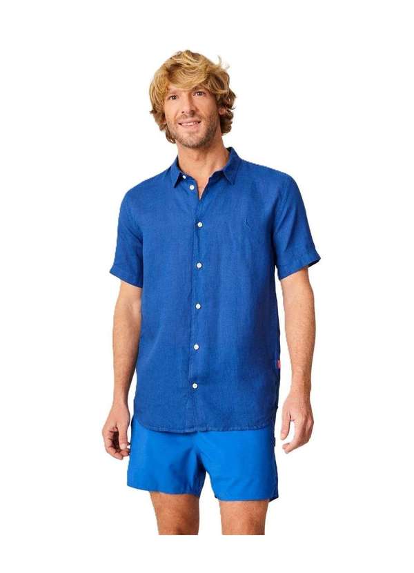 Reserva - Camisa Manga Curta Linho Tinturado Reserva Azul