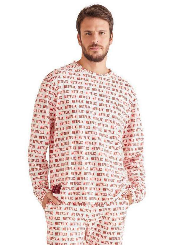 Reserva - Camiseta Ml Pijama Full Print Netflix Reserva Branco
