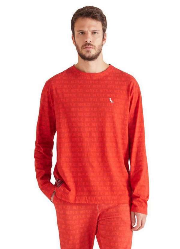 Reserva - Camiseta Ml Pijama Full Print Netflix Reserva Vermelho