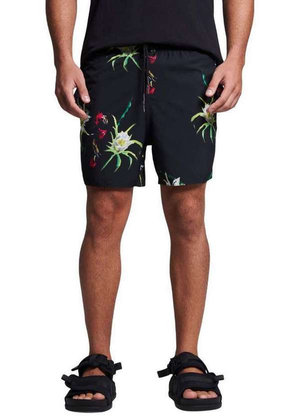 Reserva - Short Praia Estampado Pitaya Flower Reserva Preto