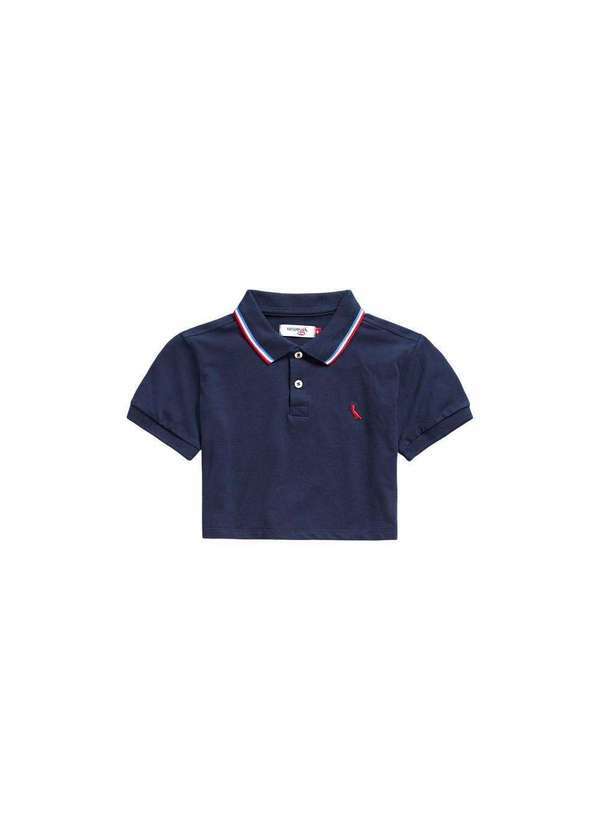 Reserva Mini - Polo Menina Cropped 3 Frisos Reserva Mini Marinho