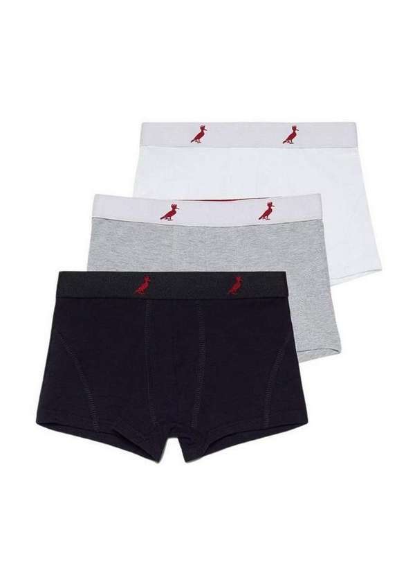 Reserva Mini - Kit de Cueca Mini Boxer 3 Cores Reserva Mini Preto/Branco/Cinza