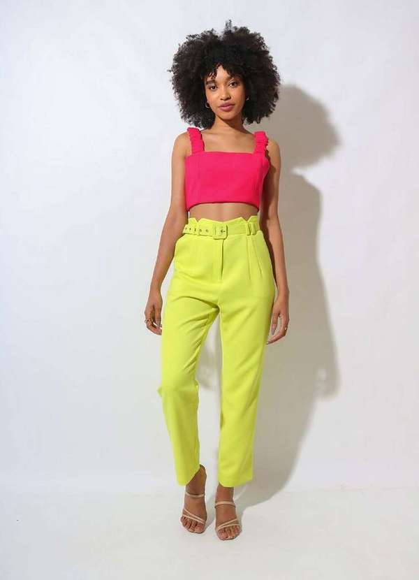 Eight Brand - Calça Eight Brand Luna com Cinto Feminina Amarelo Limao 2