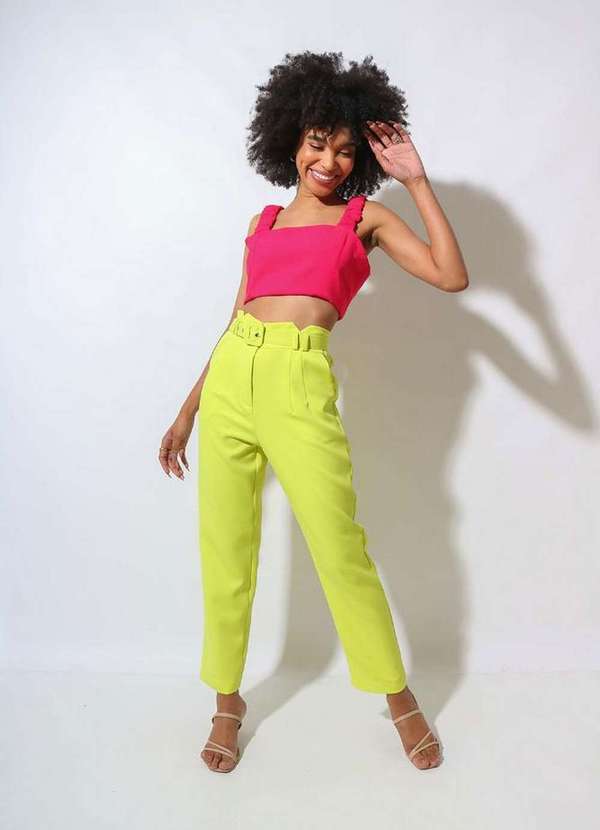 Eight Brand - Calça Eight Brand Luna com Cinto Feminina Amarelo Limao 3