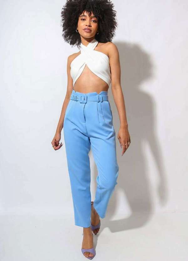 Eight Brand - Calça Eight Brand Luna com Cinto Feminina Azul