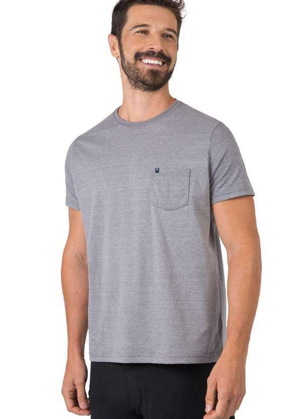 Taco - T-Shirt Basica Comfort Mescla com Bolso Cinza Cinza