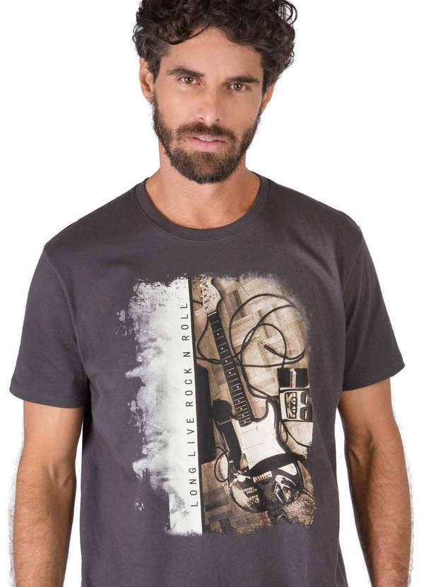 Taco - T-Shirt Estampada Long Live Rock Chumbo Cinza