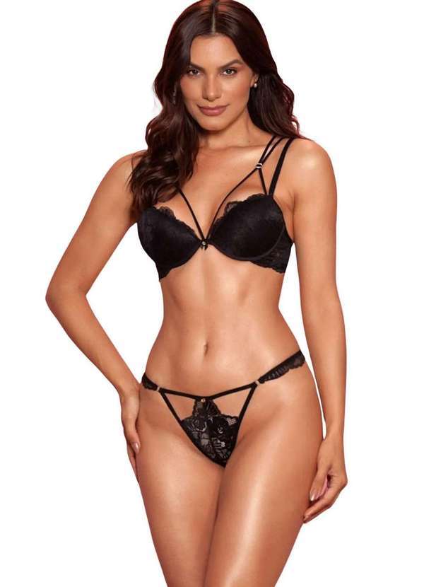 Karicia - Conjunto Renda Karicia Strappy 9504 Preto Preto