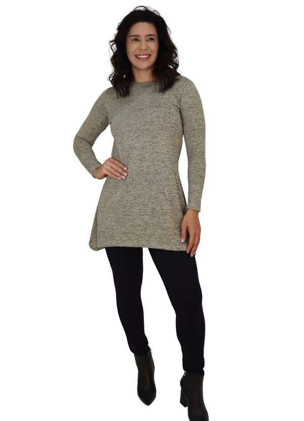 Zipituka - Blusa Alongada Manga Longa de Lanzinha Mescla Cinza