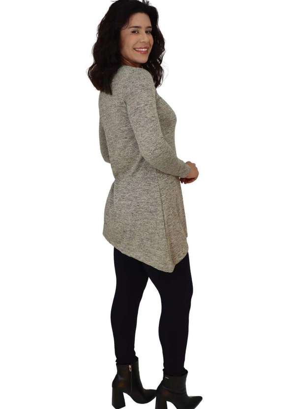 Zipituka - Blusa Alongada Manga Longa de Lanzinha Mescla Cinza 2